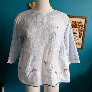 Injiri Tunic Top Button Back Cotton Hand Woven 3/4 Sleeves Button Back